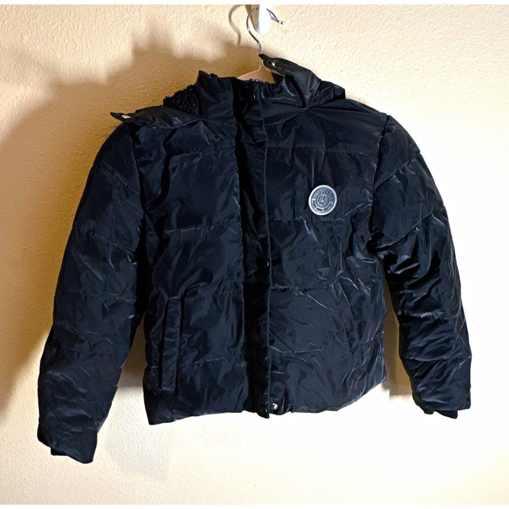 Justice Girls Black Puffer Jacket Faux Fur Hooded Zip Front XS 5/6